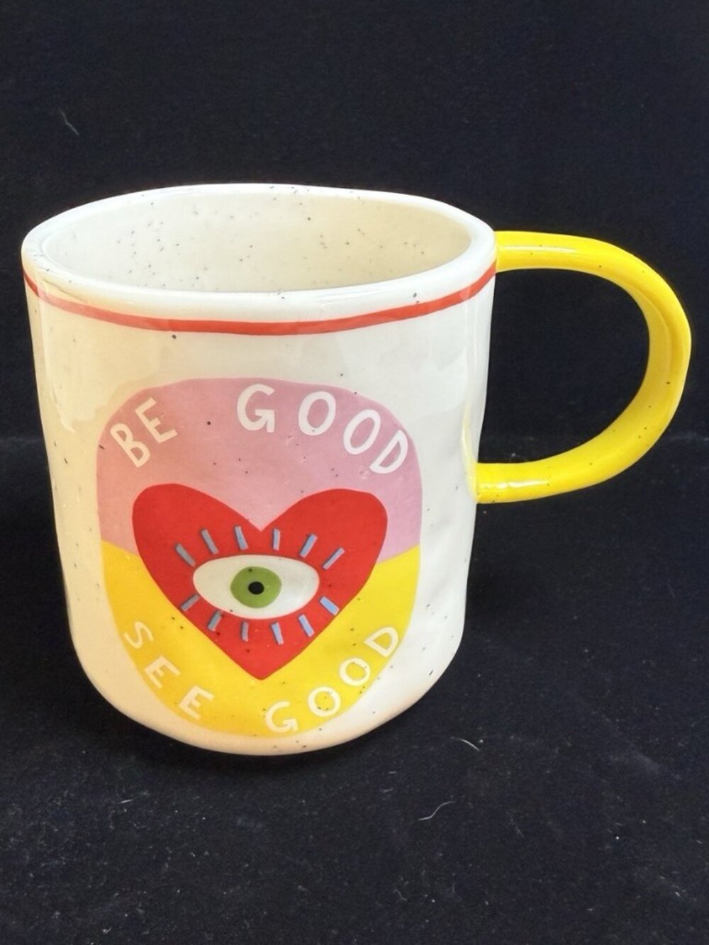 Anthropologie Be Good See Good Mug Speckle Stoneware Heart Eye Cup Rare Boho
